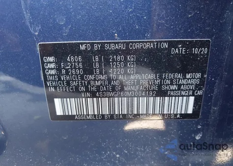 2021 Subaru Legacy Touring Xt z USA, uszkodzony, nr VIN 4S3BWGP60M3004192